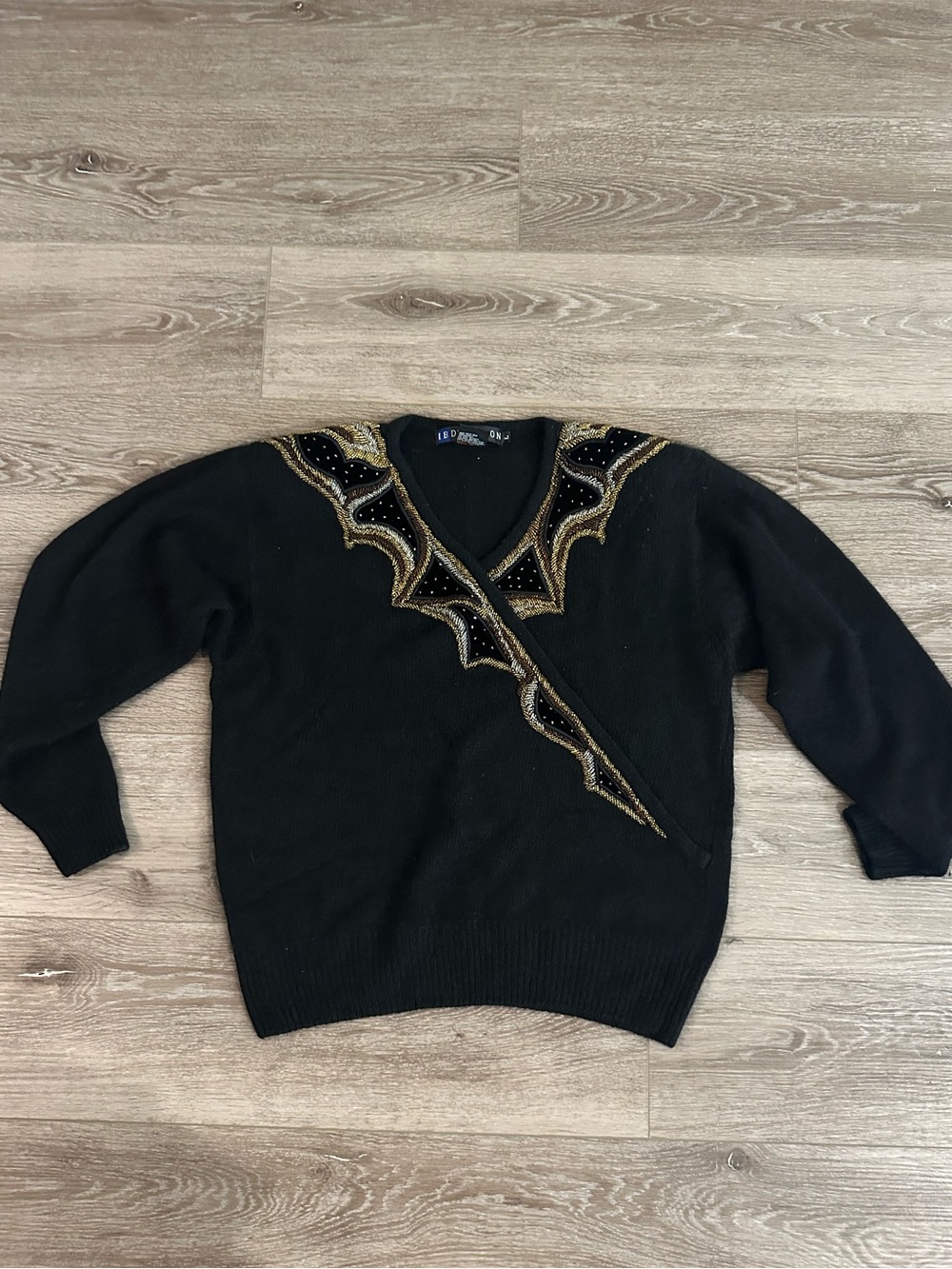 Ladies IB Diffusion Black V-Neck Sweater with Gold Embellishment